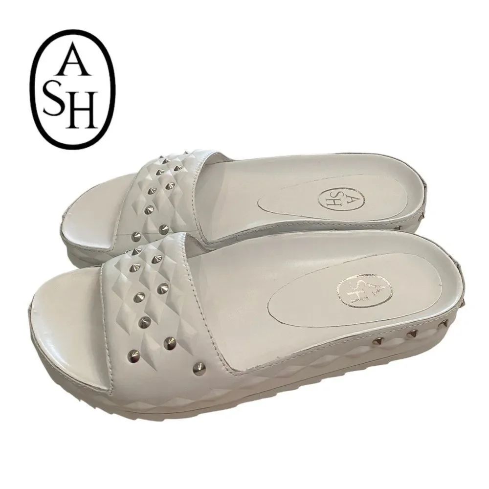 ASH Big Kids Unique White Leather Slide Sandals with Dust Bag NEW 35  3.5